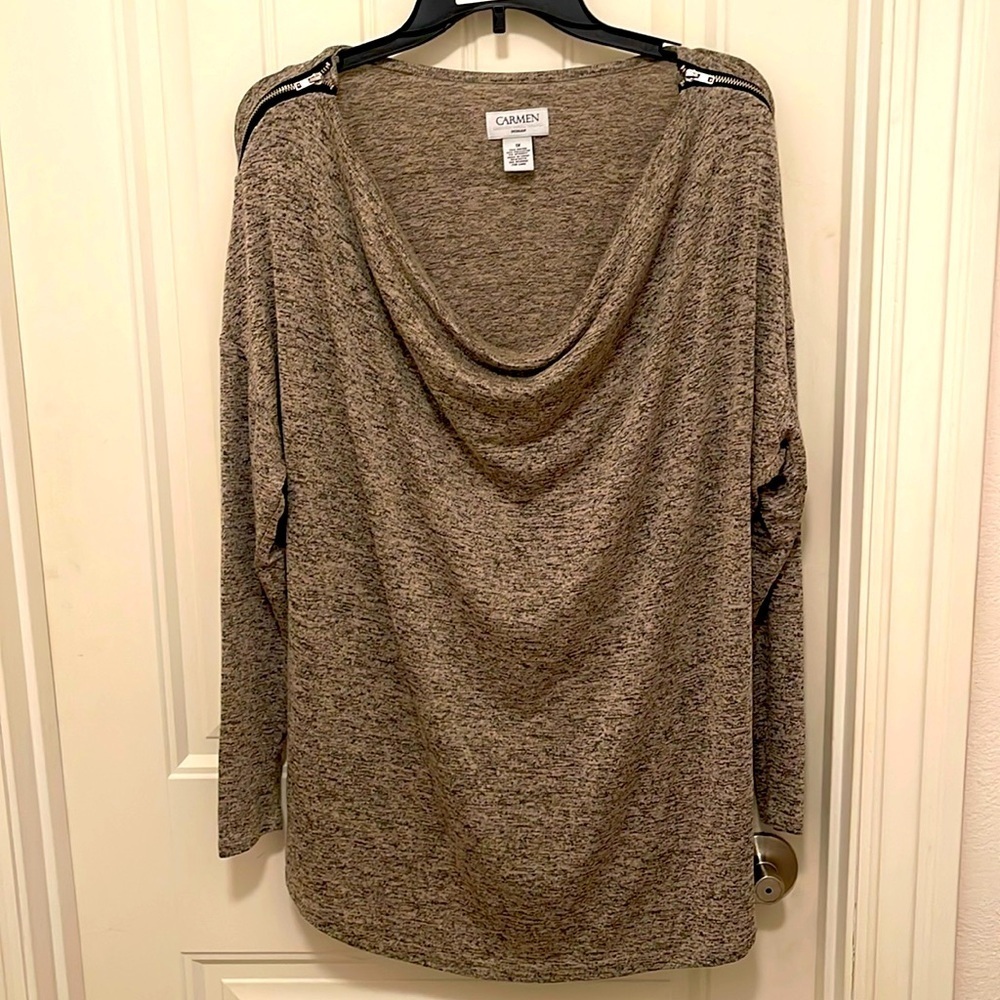 Carmen Marc Valvo Cowl Neck Sweater women’s sz 1X Heathered Gray Exposed Zipper